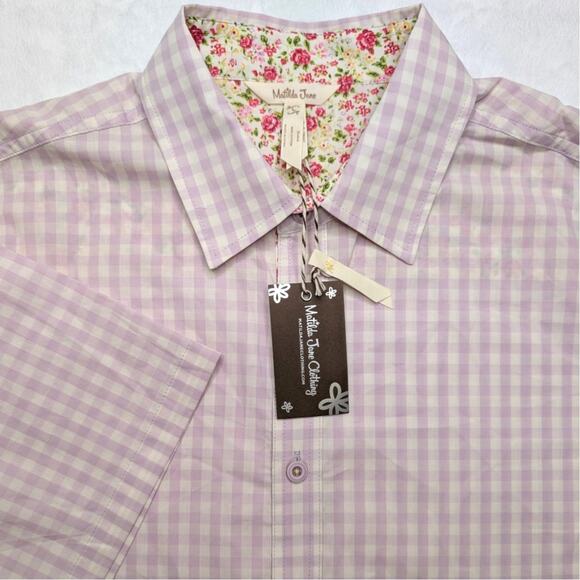 Matilda Jane Mens Button Down Shirt - Size Large Purple Gingham Floral NWT - Picture 1 of 7